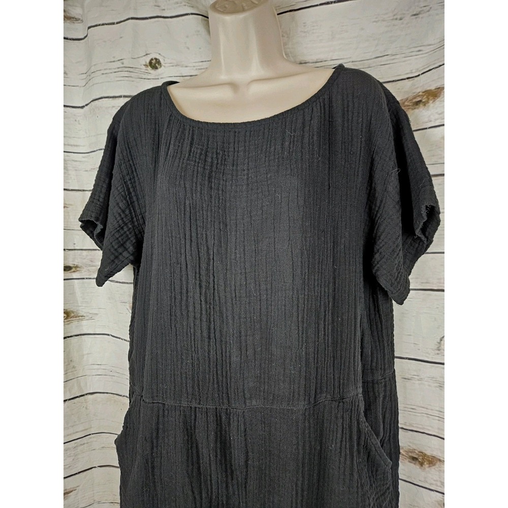 Eileen Fisher Black Cotton Gauze Romper L 100% Cotton One Piece Short Sleeves - Picture 2 of 8
